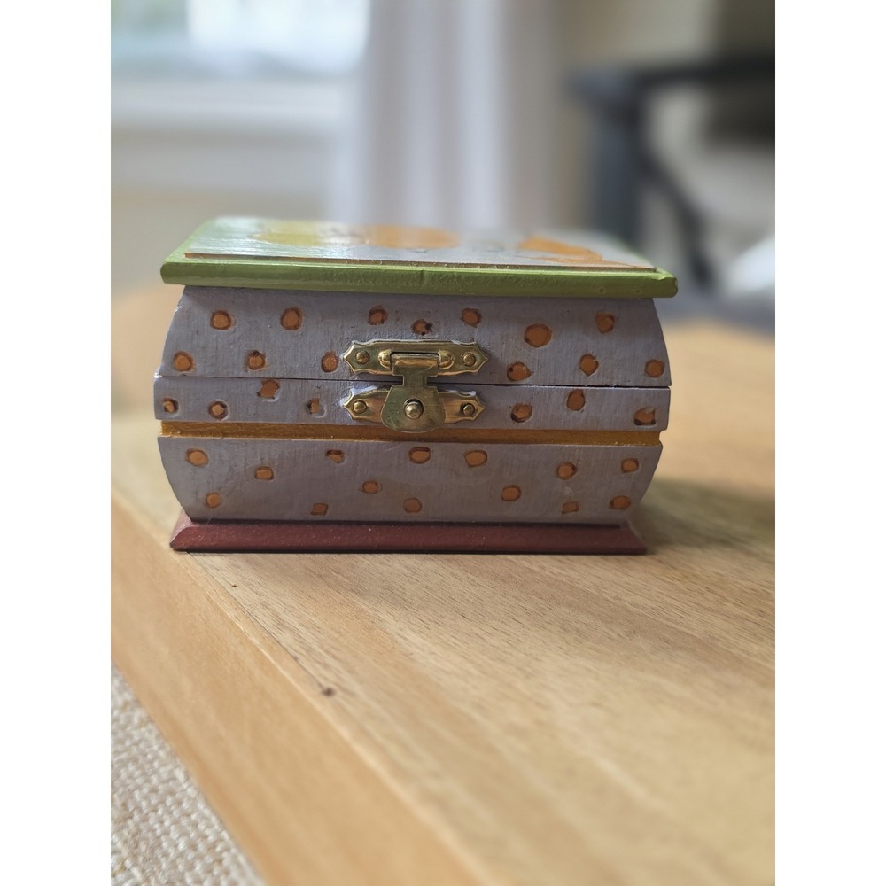 Artisan Hand-Painted Signed Wooden Keepsake Trinket Box Size 3"x 2"